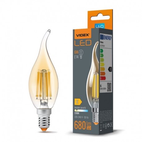 Videx VLE-C35FtA-06142 Źródło światła LED świeczka-płomień 6W E14 filament 680lm b. ciepła