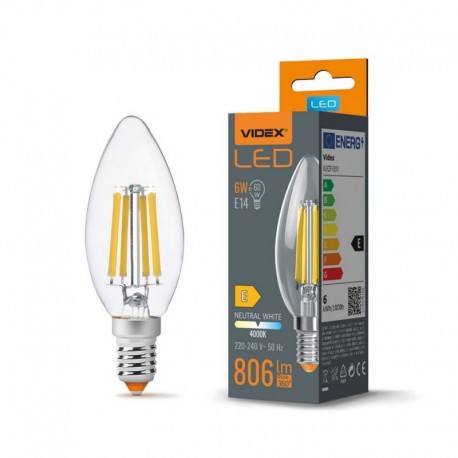 Videx VLE-C35F-06144 Źródło światła LED świeczka 6W E14 filament 806lm b. neutralna