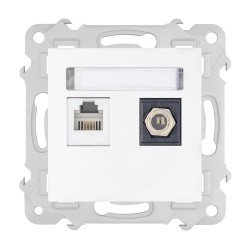 BELLA Gniazdo komputerowo RJ45 + antenowe F bez ramki, kolor biały GPKA-BL/M.BI