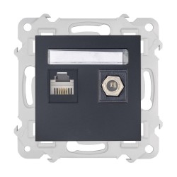 BELLA Gniazdo komputerowo RJ45 + antenowe F bez ramki, kolor czarny mat GPKA-BL/M.CZ