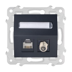 BELLA Gniazdo komputerowo RJ45 + antenowe F skośne bez ramki, kolor czarny mat GPKA-BL/S/M.CZ