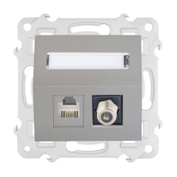 BELLA Gniazdo komputerowo RJ45 + antenowe F skośne bez ramki, kolor popiel mat GPKA-BL/S/M.PO